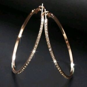 Large Gold Hoop Earrings with Rhinestones